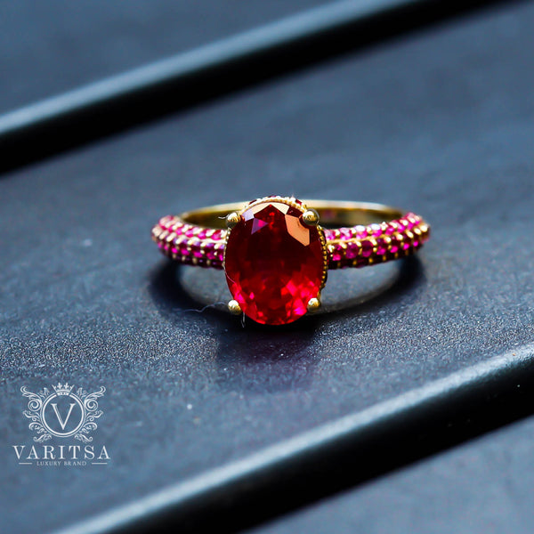 18k Yellow Gold with Oval Ruby Engagement Ring - 04GG41